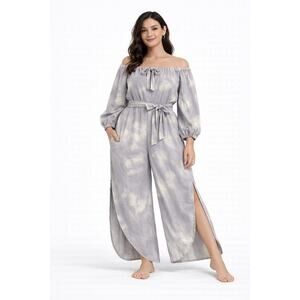 Vintage-Inspired Wisdom Eye Lavender Grey Cloud-Dye Boho Jumpsuit Medium